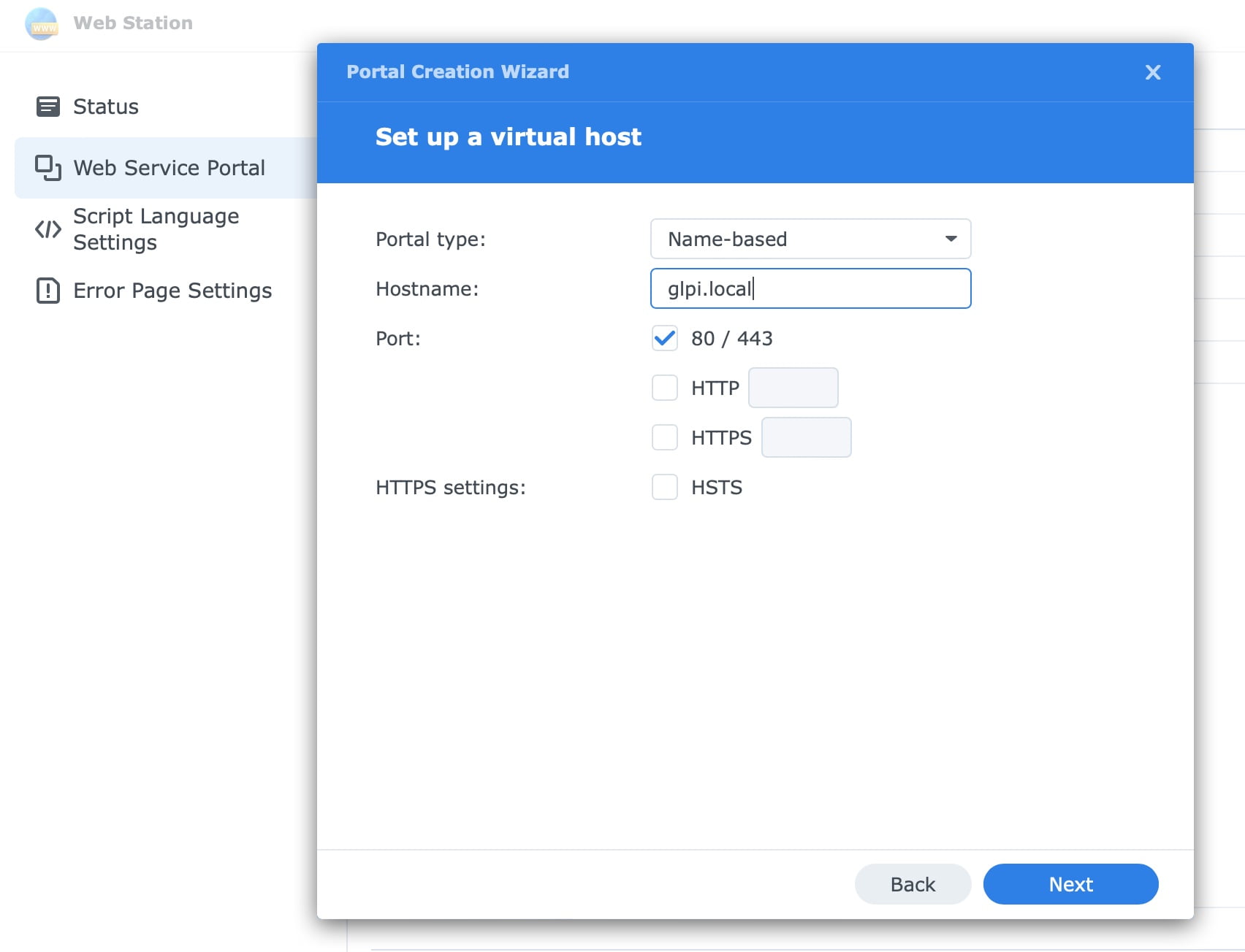 create a new virtual host in Synology DSM 7