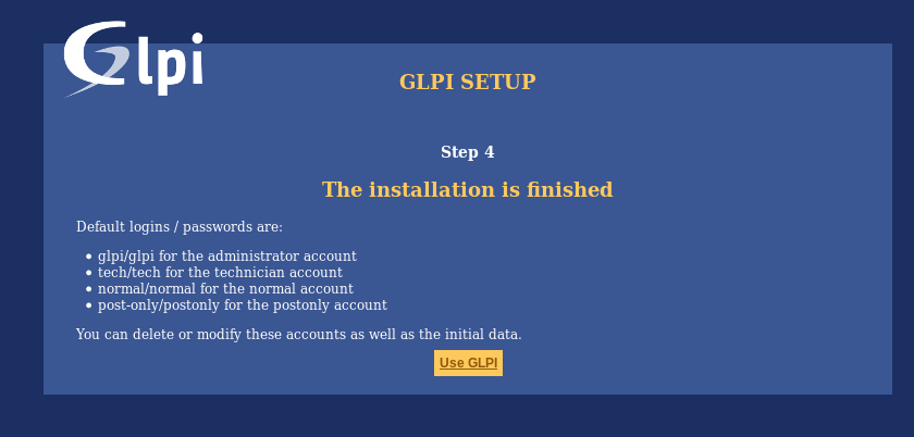 GLPI 10 install end